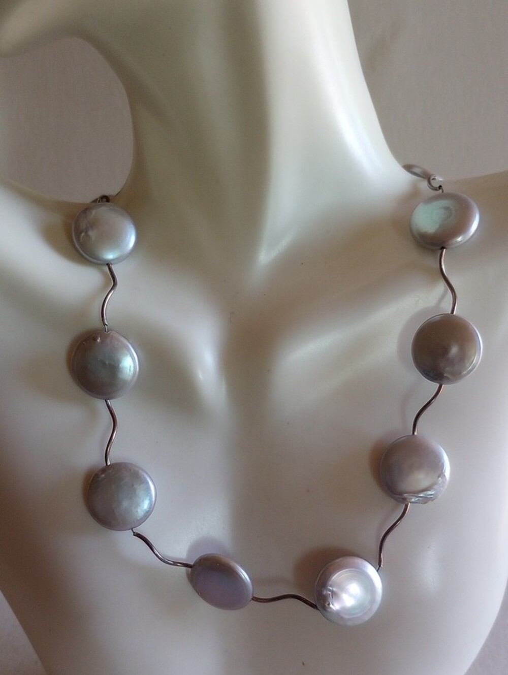 VINTAGE Sterling Silver Coin Mabe Pearls Necklace 17" Long 925